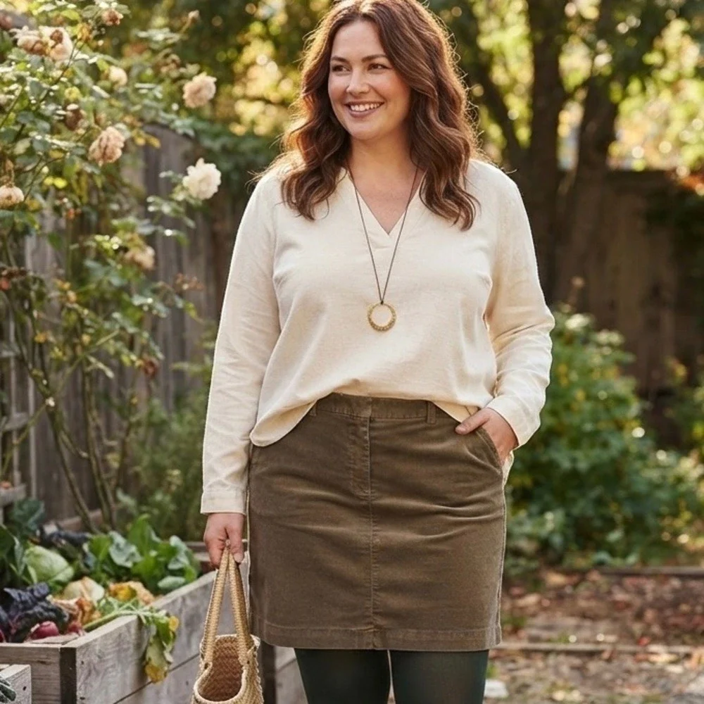 LL Bean Womens 16P Taupe Brushed Cotton Velvet Mini Skirt Brown Petite Fall
